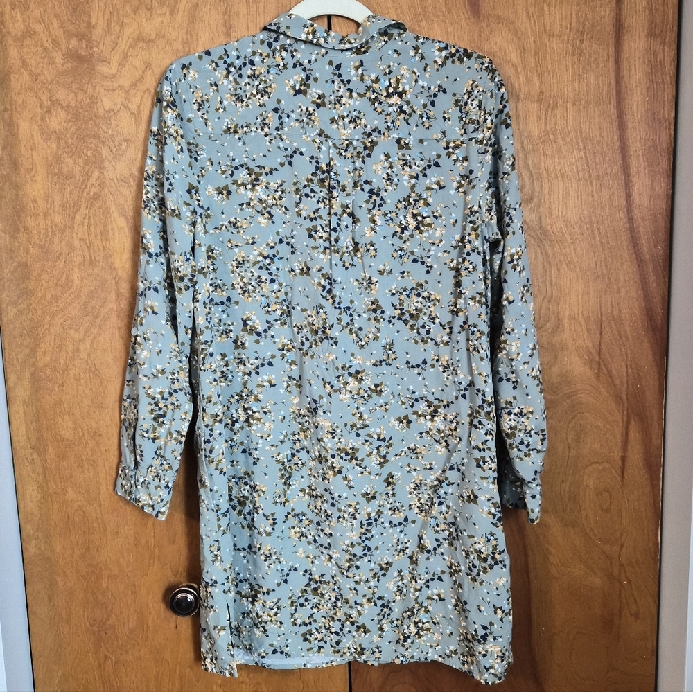 J. Jill Women Green Floral Tunic Shirt Mother Of Pearl Button Down Dress Small - Picture 9 of 9